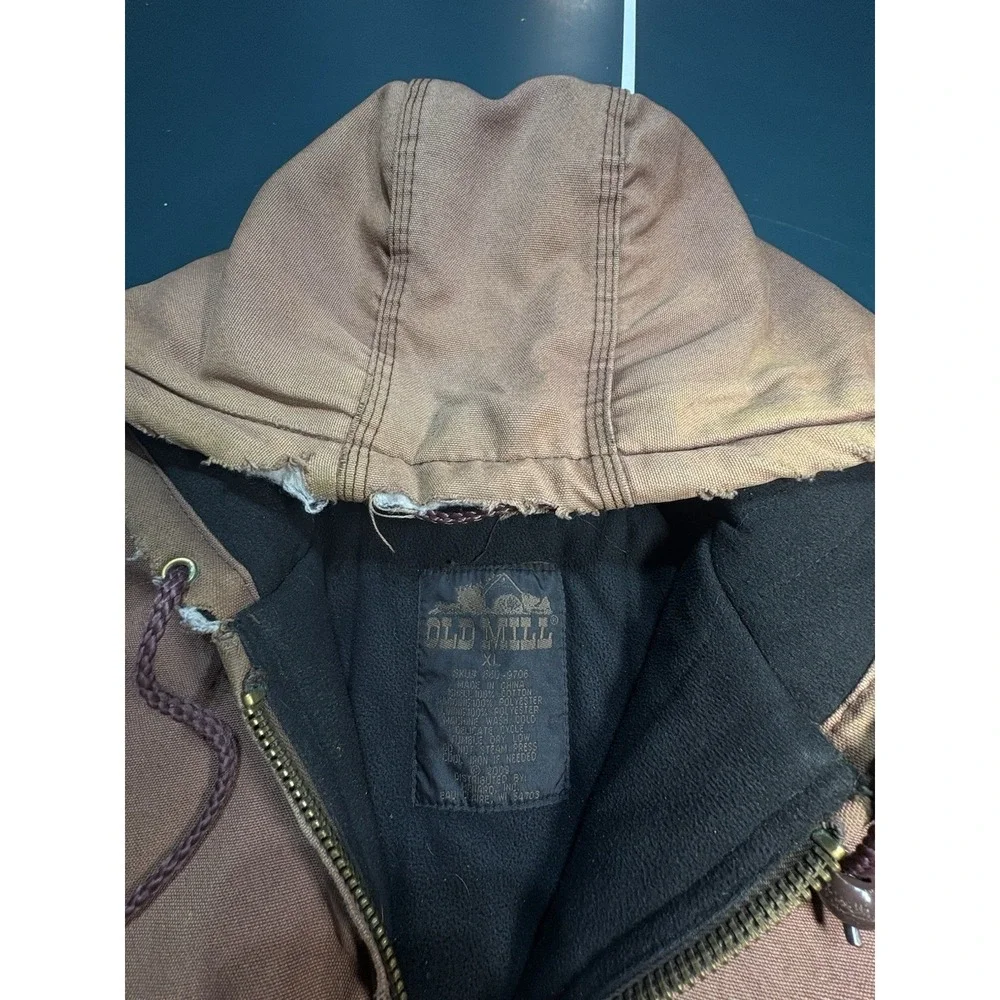 Vintage Canvas Hooded Work Jacket Distressed  Sun Faded Brown Mens Size XL‎